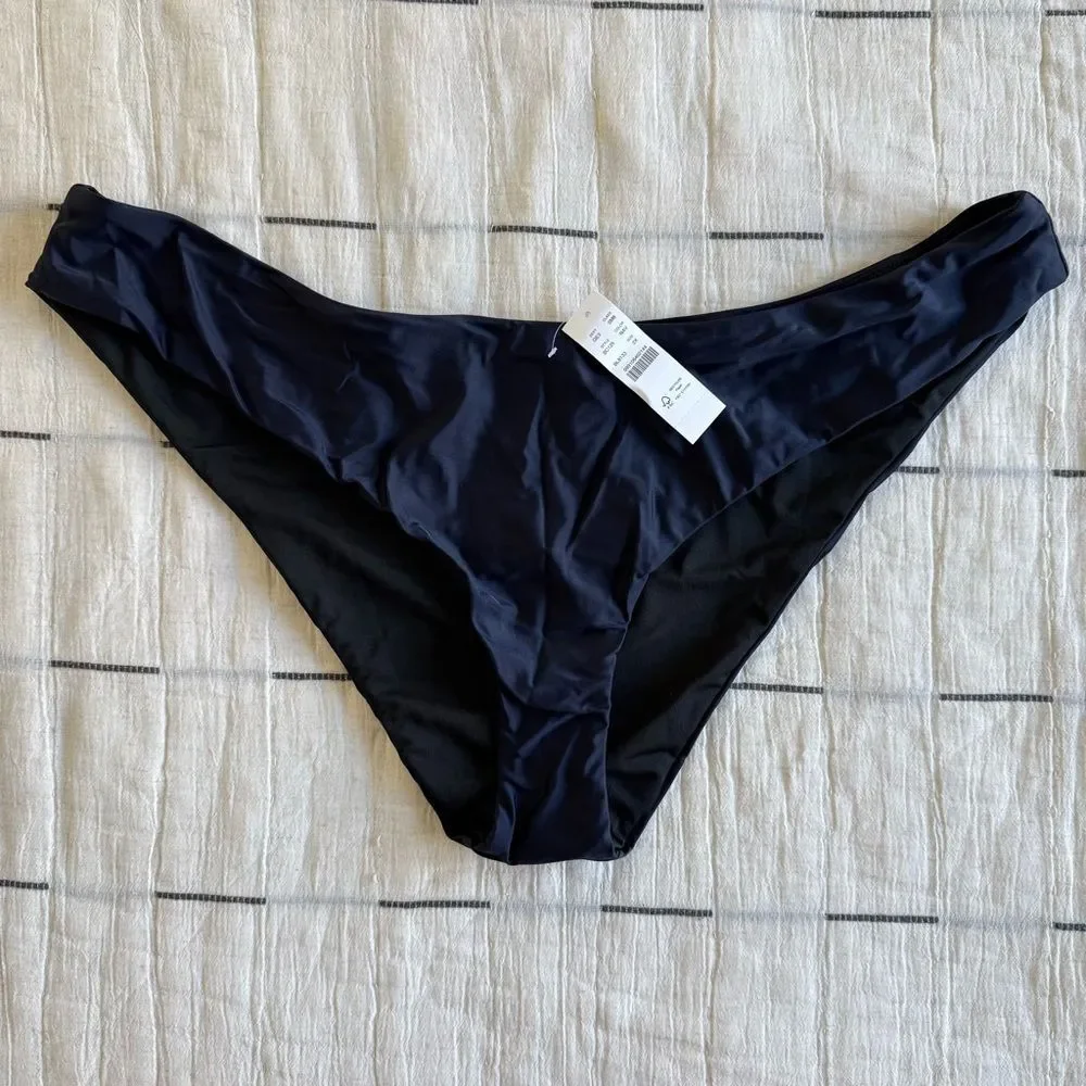 J. Crew Curved Waist Cheeky Bikini Bottom Navy Blue Size 2X NWT
